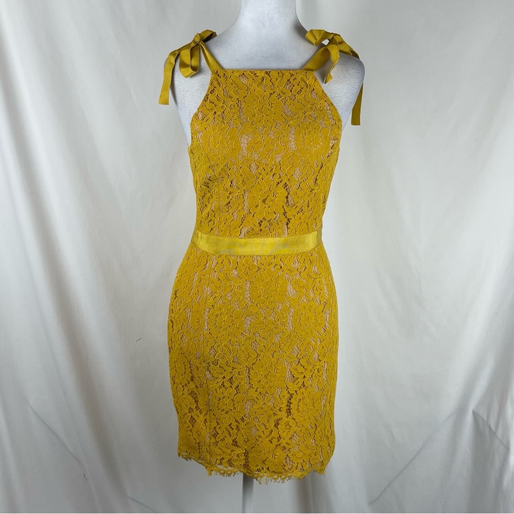Endless Rose Mustard Lace Tie-Shoulder Mini Dress - Picture 2 of 14